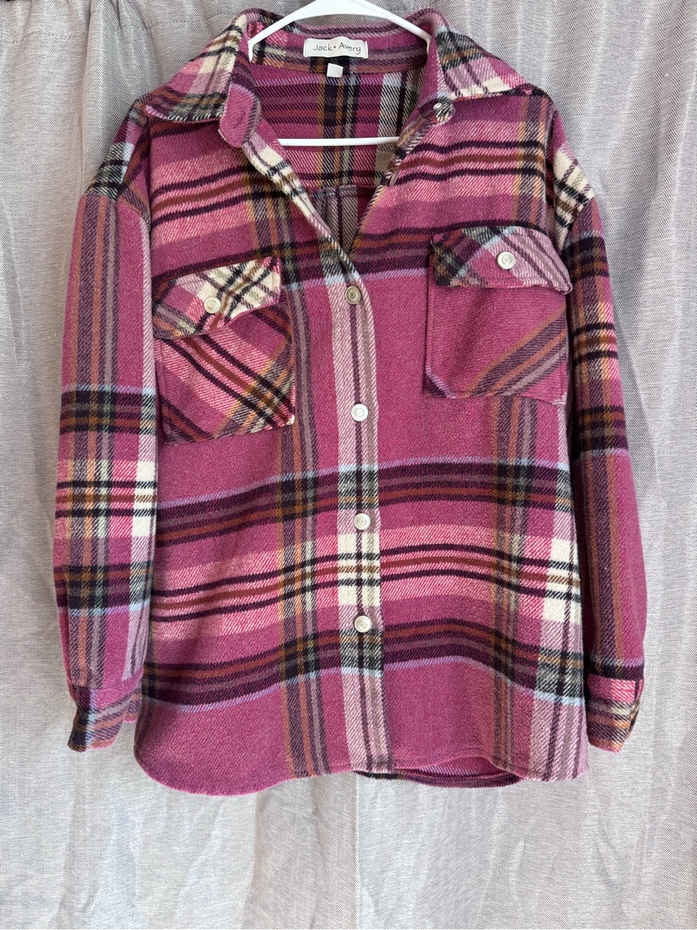 Pink Plaid Utility Overshirt Jacket - Women